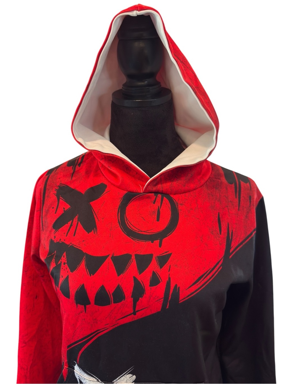 Youth Large Graphic Hoodie Large Black Red Grunge Streetwear Edgy Aesthetic - Picture 3 of 10